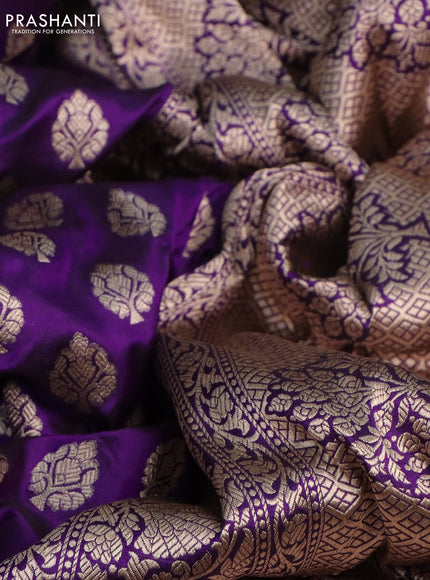 Pure banarasi uppada silk saree violet with allover zari woven butta weaves and zari woven border