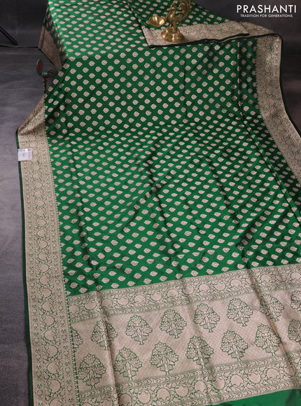Pure banarasi uppada silk saree green with allover zari woven butta weaves and zari woven border