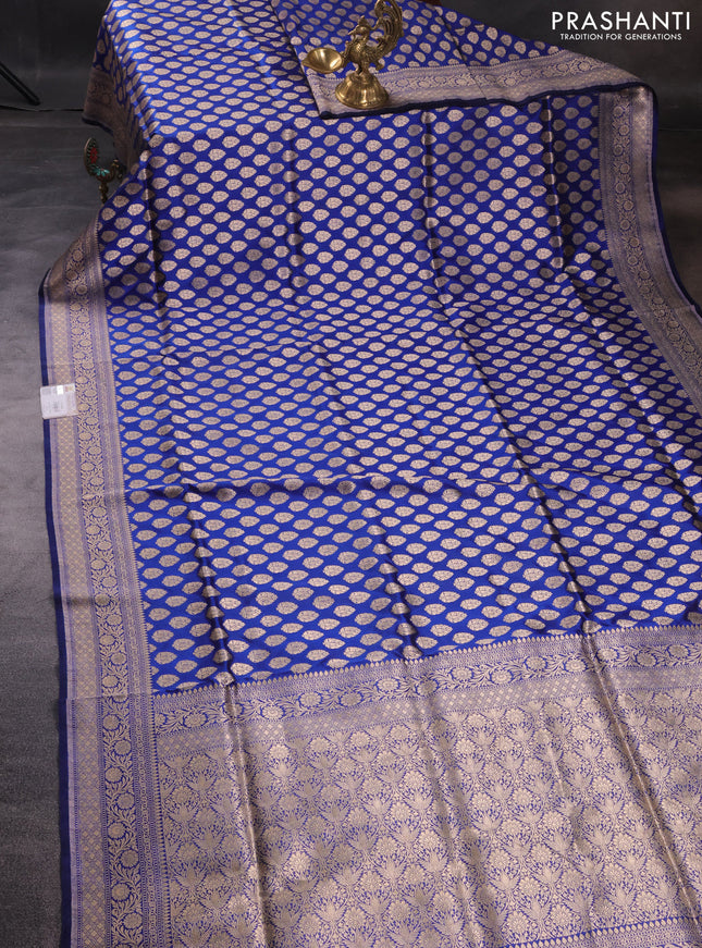Pure banarasi uppada silk saree blue with allover zari woven butta weaves and zari woven border