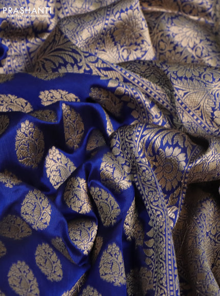 Pure banarasi uppada silk saree blue with allover zari woven butta weaves and zari woven border