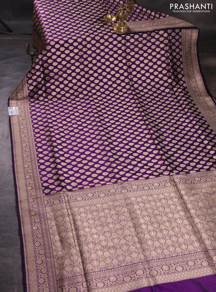 Pure banarasi uppada silk saree violet with allover zari woven butta weaves and zari woven border
