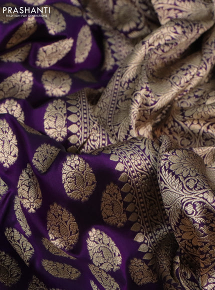 Pure banarasi uppada silk saree violet with allover zari woven butta weaves and zari woven border