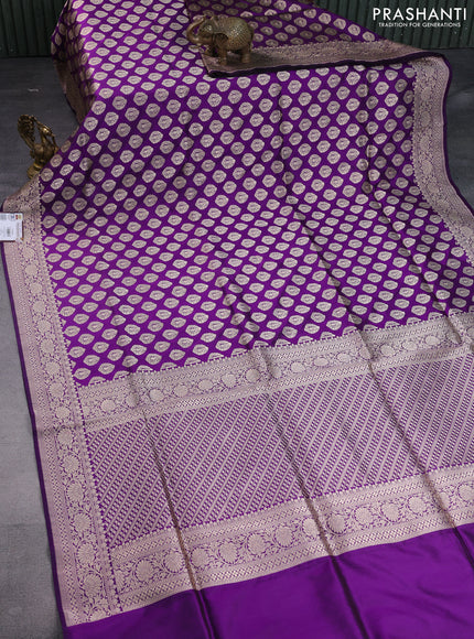 Pure banarasi uppada silk saree purple with allover zari woven brocade weaves and zari woven border