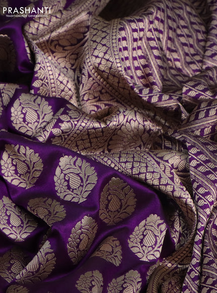 Pure banarasi uppada silk saree purple with allover zari woven brocade weaves and zari woven border