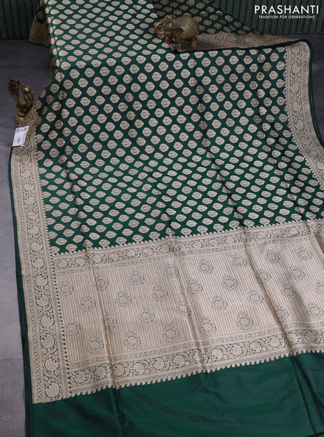 Pure banarasi uppada silk saree green with allover zari woven butta weaves and zari woven border
