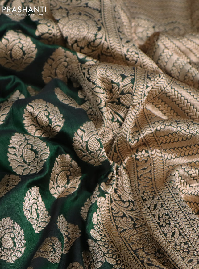 Pure banarasi uppada silk saree green with allover zari woven butta weaves and zari woven border
