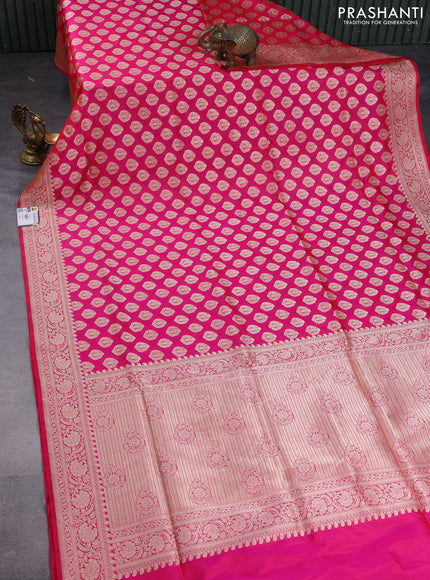 Pure banarasi uppada silk saree candy pink with allover zari woven butta weaves and zari woven border