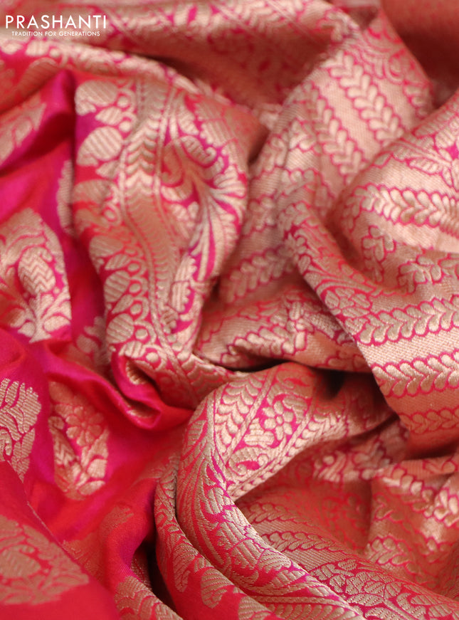Pure banarasi uppada silk saree candy pink with allover zari woven butta weaves and zari woven border