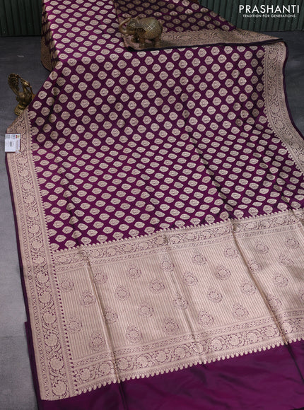 Pure banarasi uppada silk saree wine shade with allover zari woven butta weaves and zari woven border