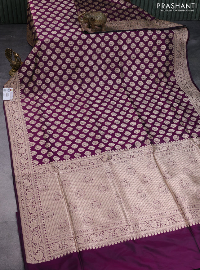 Pure banarasi uppada silk saree wine shade with allover zari woven butta weaves and zari woven border