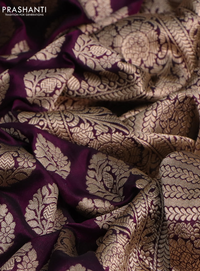 Pure banarasi uppada silk saree wine shade with allover zari woven butta weaves and zari woven border
