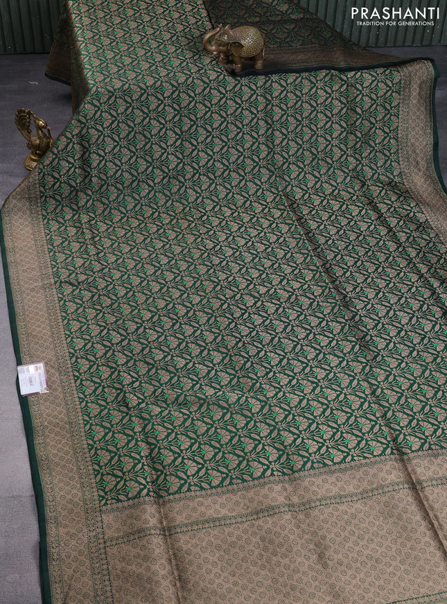 Pure banarasi uppada silk saree bottle green with allover brocade weaves and woven border