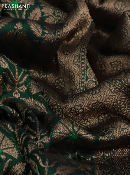 Pure banarasi uppada silk saree bottle green with allover brocade weaves and woven border