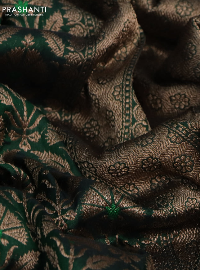 Pure banarasi uppada silk saree bottle green with allover brocade weaves and woven border