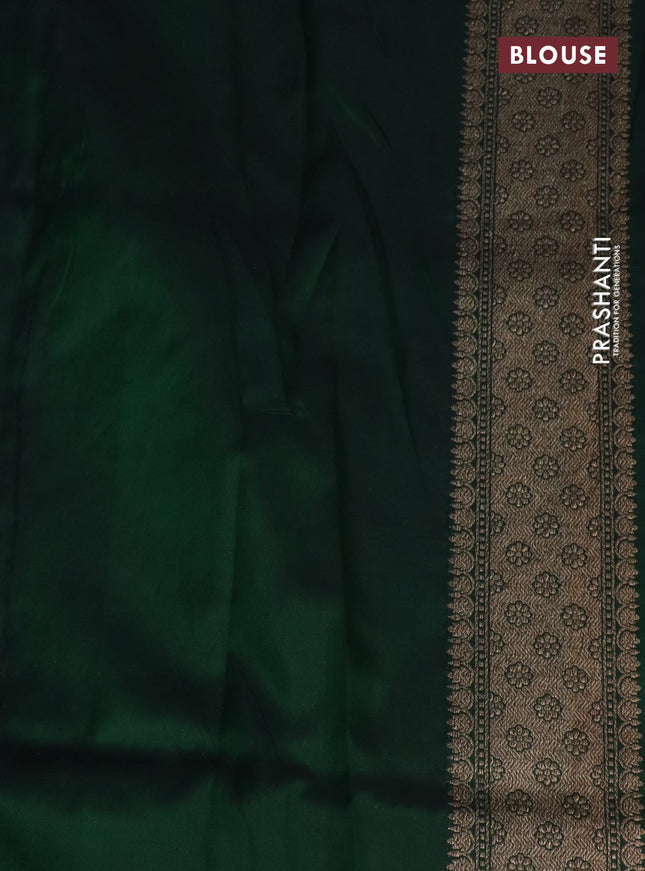 Pure banarasi uppada silk saree bottle green with allover brocade weaves and woven border