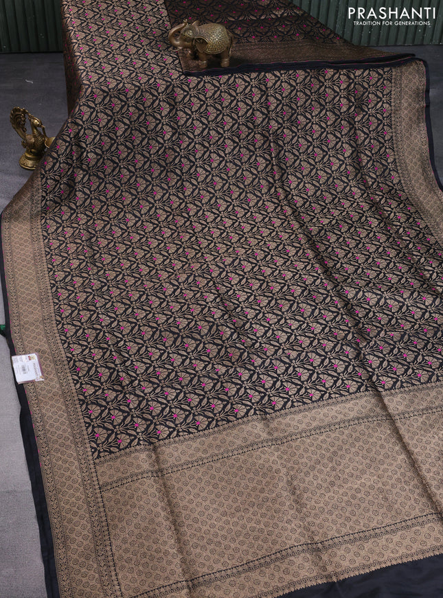 Pure banarasi uppada silk saree black with allover brocade weaves and woven border