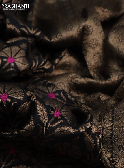 Pure banarasi uppada silk saree black with allover brocade weaves and woven border