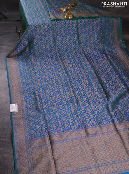 Pure banarasi uppada silk saree dual shade of bluish green with allover brocade weaves and woven border