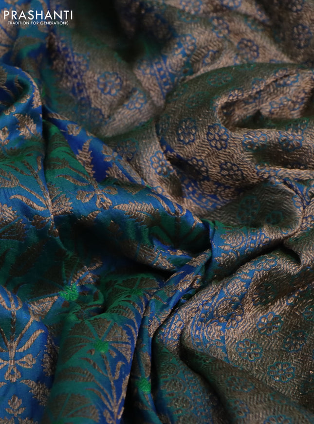 Pure banarasi uppada silk saree dual shade of bluish green with allover brocade weaves and woven border
