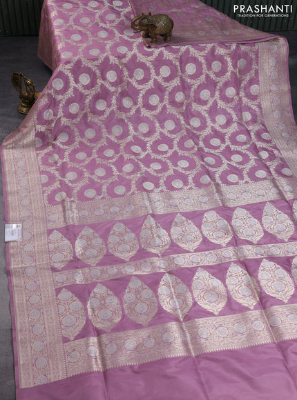 Pure banarasi uppada silk saree mauve pink with allover floral zari weaves and zari woven border
