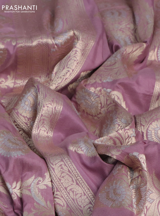 Pure banarasi uppada silk saree mauve pink with allover floral zari weaves and zari woven border