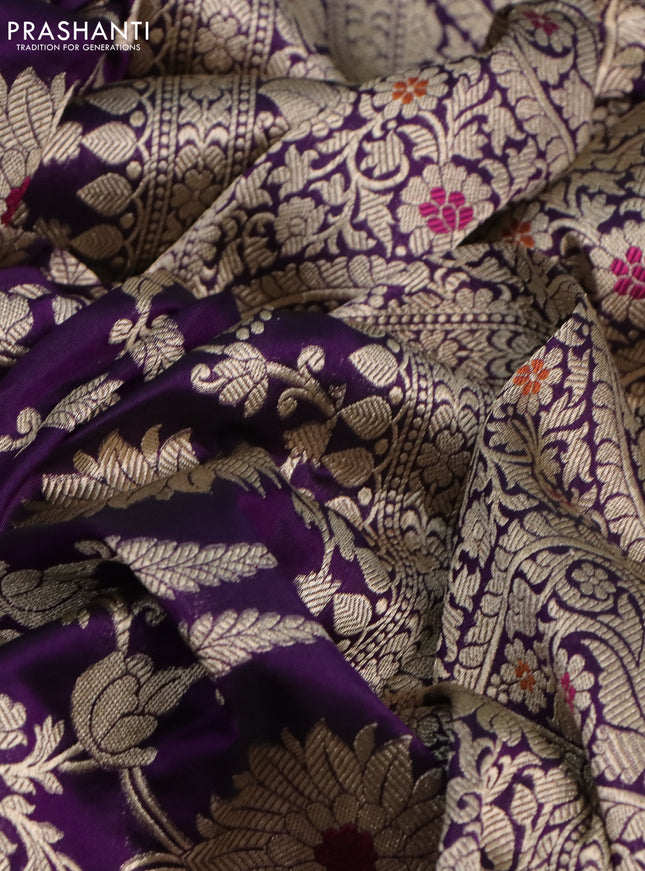 Pure banarasi uppada silk saree deep violet with allover floral zari weaves and zari woven border