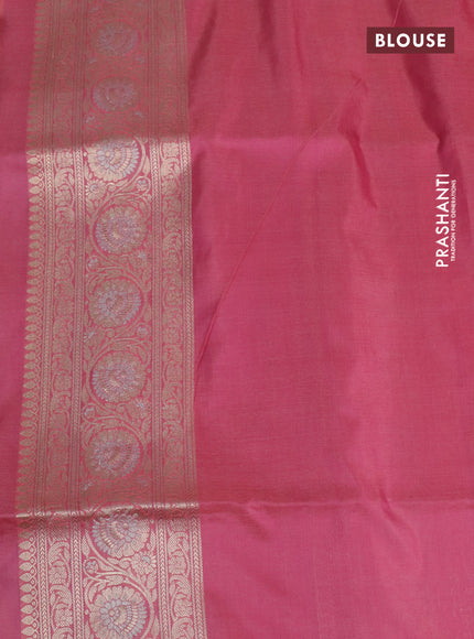 Pure banarasi uppada silk saree peach pink with allover silver & gold zari weaves and zari woven border