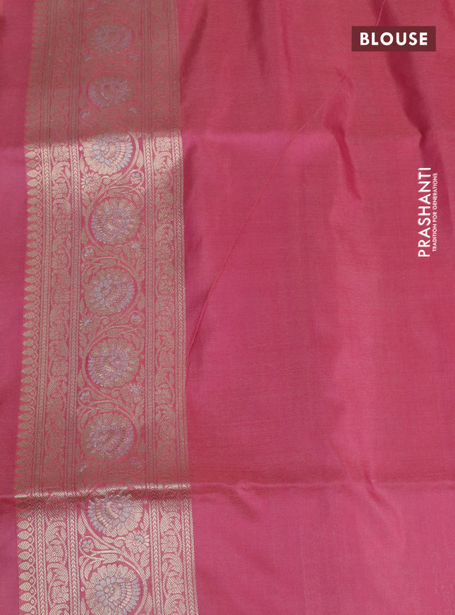 Pure banarasi uppada silk saree peach pink with allover silver & gold zari weaves and zari woven border