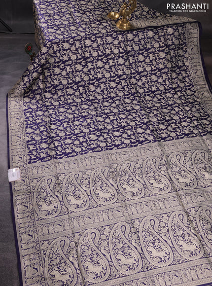 Pure banarasi uppada silk saree navy blue with allover vanasingaram weaves and woven border