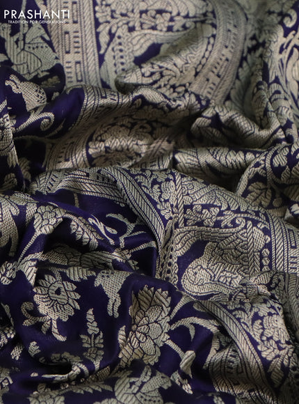 Pure banarasi uppada silk saree navy blue with allover vanasingaram weaves and woven border