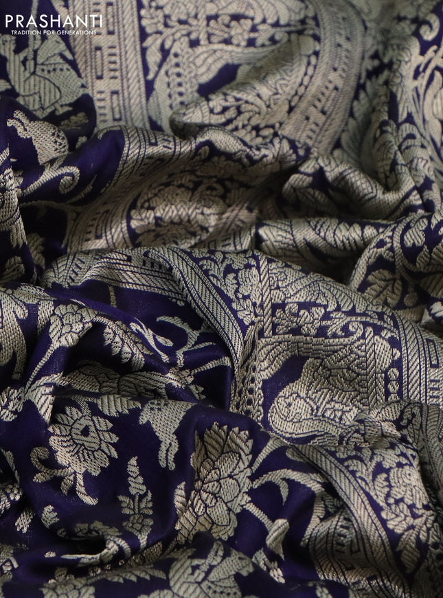 Pure banarasi uppada silk saree navy blue with allover vanasingaram weaves and woven border