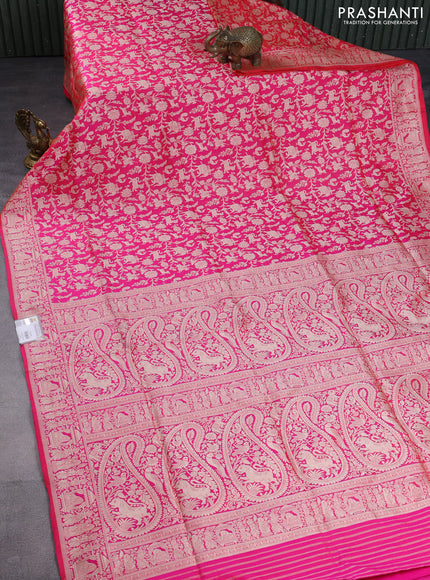 Pure banarasi uppada silk saree dual shade of candy pink with allover vanasingaram weaves and woven border