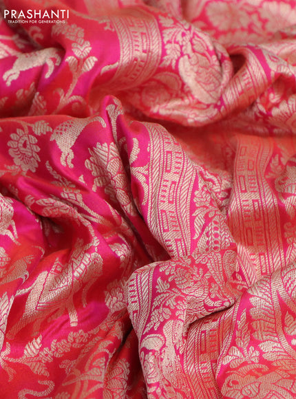 Pure banarasi uppada silk saree dual shade of candy pink with allover vanasingaram weaves and woven border