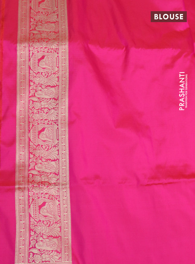 Pure banarasi uppada silk saree dual shade of candy pink with allover vanasingaram weaves and woven border