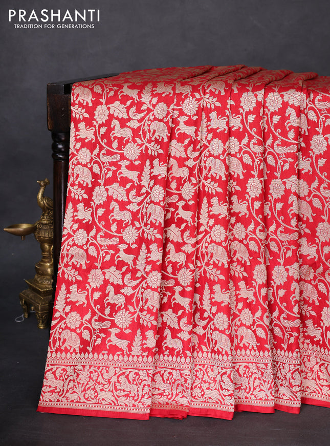 Pure banarasi uppada silk saree red with allover vanasingaram weaves and woven border