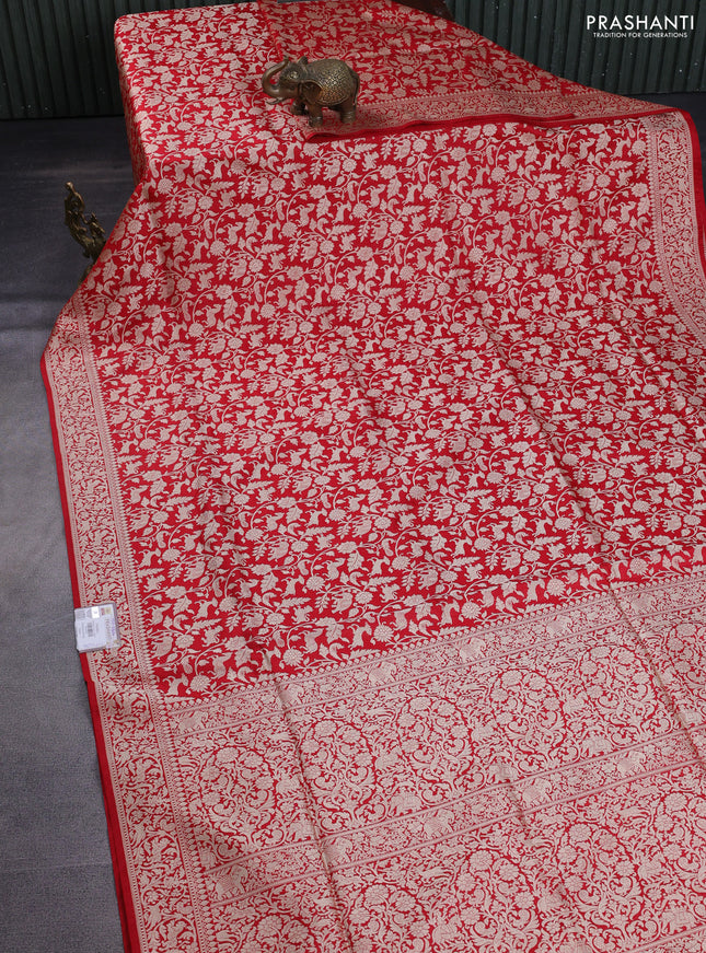 Pure banarasi uppada silk saree red with allover vanasingaram weaves and woven border