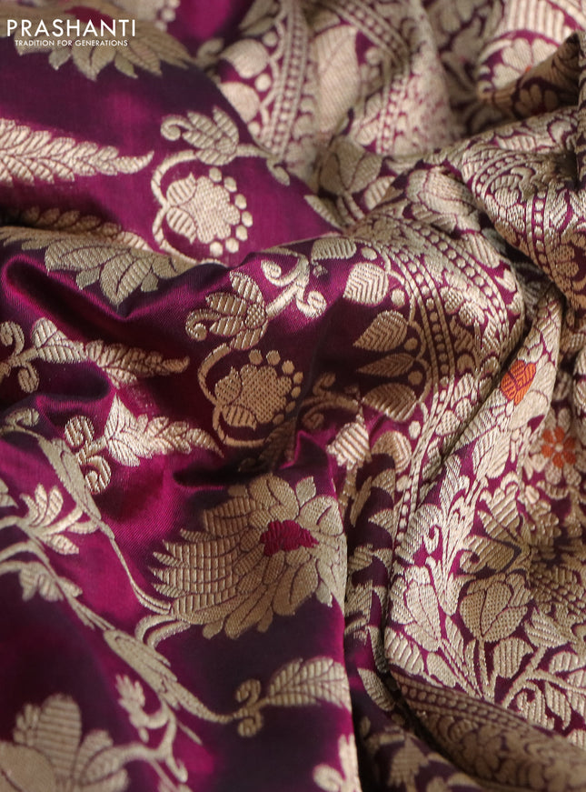 Pure banarasi uppada silk saree wine shade with allover zari woven brocade weaves and zari woven border
