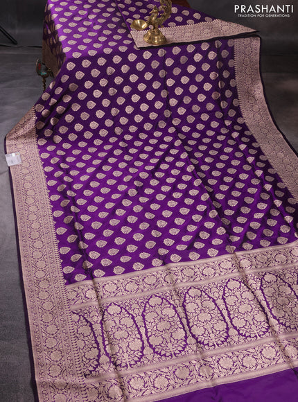 Pure banarasi uppada silk saree violet with allover zari woven butta weaves and zari woven border