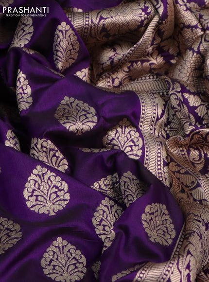 Pure banarasi uppada silk saree violet with allover zari woven butta weaves and zari woven border