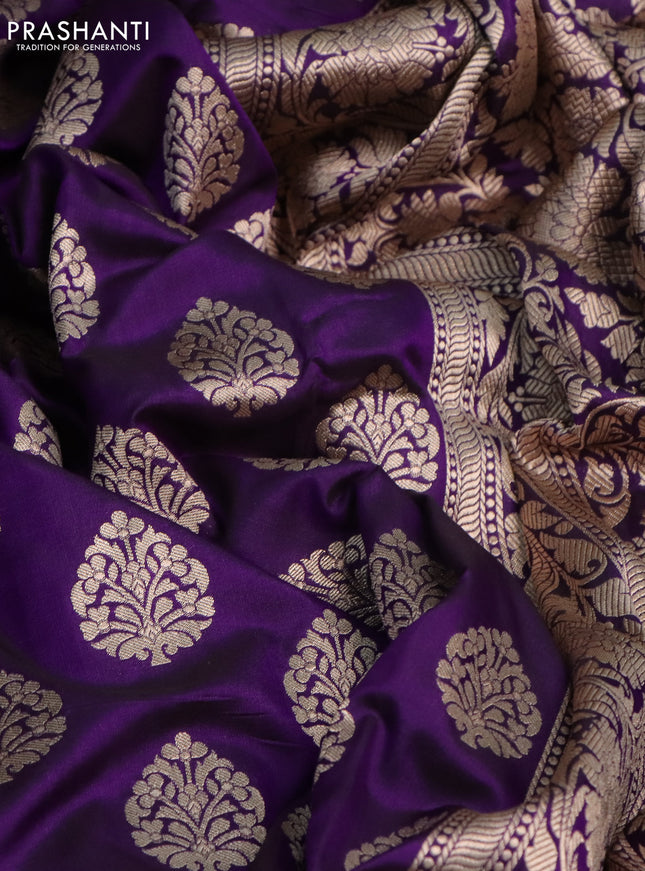Pure banarasi uppada silk saree violet with allover zari woven butta weaves and zari woven border