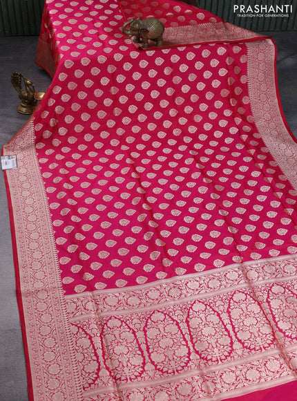 Pure banarasi uppada silk saree rani pink with allover zari woven butta weaves and zari woven border