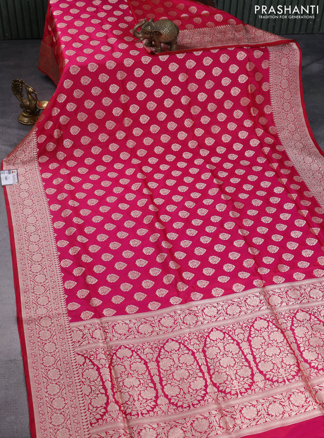 Pure banarasi uppada silk saree rani pink with allover zari woven butta weaves and zari woven border