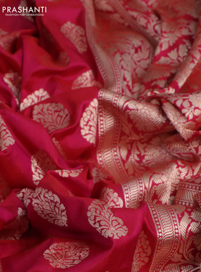 Pure banarasi uppada silk saree rani pink with allover zari woven butta weaves and zari woven border