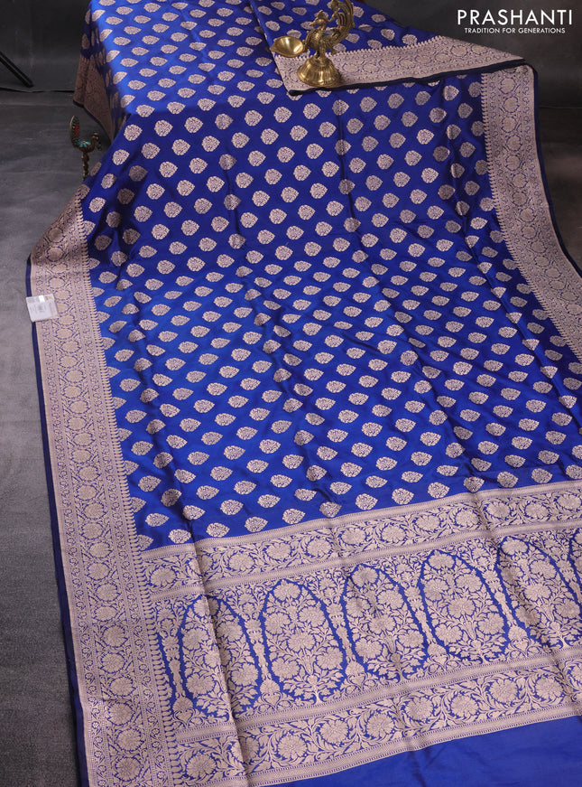 Pure banarasi uppada silk saree blue with allover zari woven butta weaves and zari woven border
