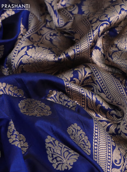 Pure banarasi uppada silk saree blue with allover zari woven butta weaves and zari woven border