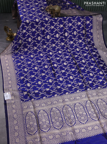 Pure banarasi uppada silk saree blue with allover zari woven brocade weaves and zari woven border