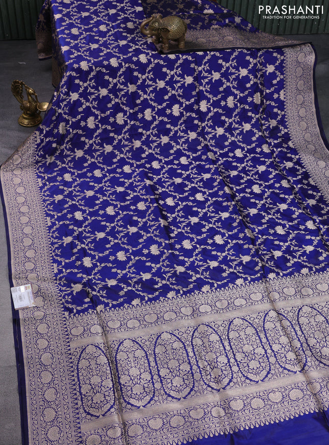 Pure banarasi uppada silk saree blue with allover zari woven brocade weaves and zari woven border