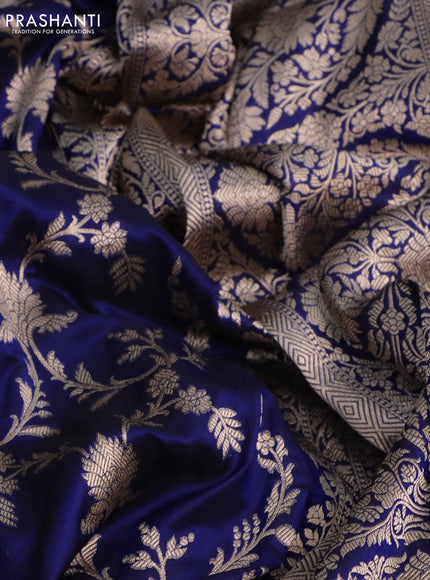 Pure banarasi uppada silk saree blue with allover zari woven brocade weaves and zari woven border
