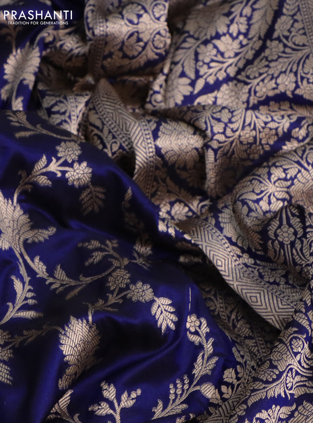 Pure banarasi uppada silk saree blue with allover zari woven brocade weaves and zari woven border