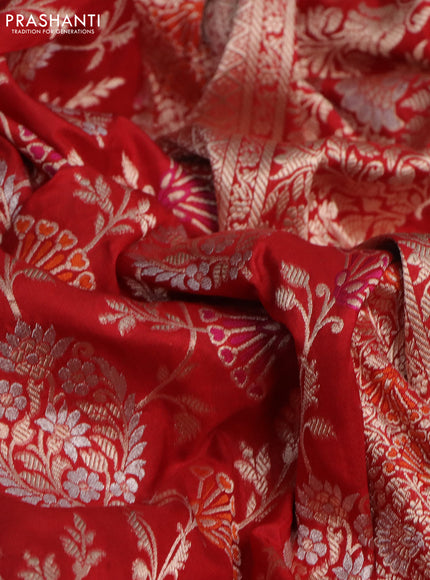 Pure banarasi uppada silk saree red with allover zari woven brocade weaves and zari woven border